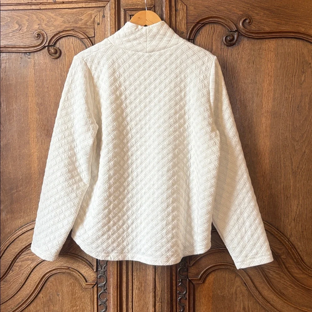 J Crew Sweater Ivory Mock Neck Quilted Long Sleeve Pullover